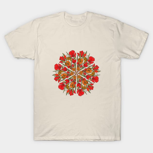 Red Poppy Mandala T-Shirt by cheriedirksen